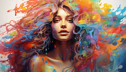 a woman with colorful hair and paint splatters © msroster