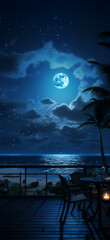 A relax seaside cafe at night