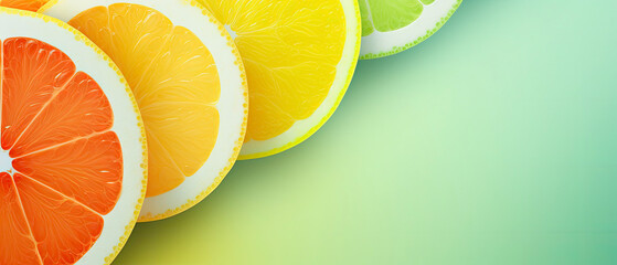 Citrus Slices on Soft Green Gradient Background - Health and Nutrition Concept - obrazy, fototapety, plakaty