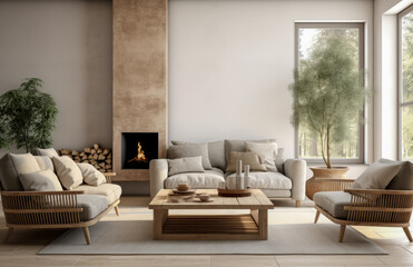 Luxurious living room area composition in rustic style