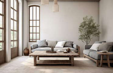 Luxurious living room area composition in rustic style