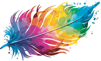 Colorful paint splash and watercolor feather illustration