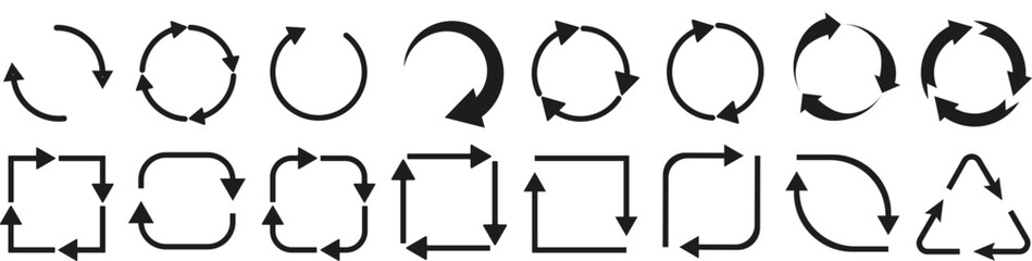 Set of round arrows. Refresh, reload and process. Recycle icon