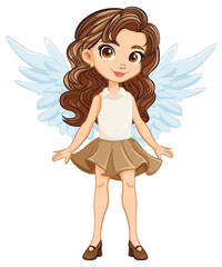 Adorable Cartoon Character of a Cute Girl with Wings