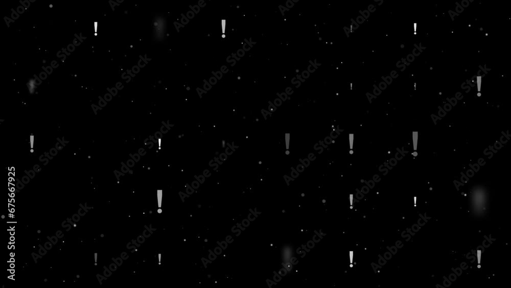 Poster template animation of evenly spaced exclamation symbols of different sizes and opacity. animation of