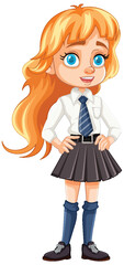 Smiling Teen Girl with Beautiful Orange Long Hair