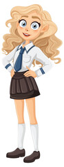 Beautiful Teen Girl in High School Uniform Cartoon