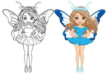 Beautiful Woman with Butterfly Wings: A Vector Cartoon
