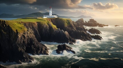Lighthouse Panorama in Ireland,Sea, Ocean, Coast, Atlantic, Cliffs, Rock, Landscape, Nature