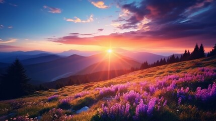 Fototapeta na wymiar Majestic sunset in the mountains landscape. Carpathian, Ukraine, Europe. Beauty world.