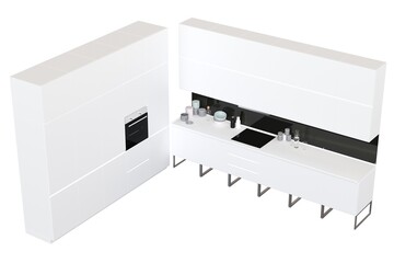 modern kitchen isolated on white background, home furniture, 3D illustration, cg render