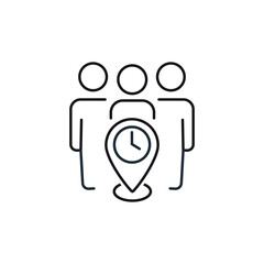 Group location in real time. Vector linear illustration icon isolated on white background.