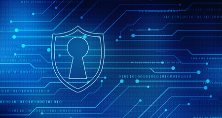 Protect and Security concept. Digital Shield on abstract technology background, Cyber security and information or network protection. Future technology web services for business and internet project