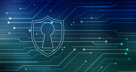 Protect and Security concept. Digital Shield on abstract technology background, Cyber security and information or network protection. Future technology web services for business and internet project