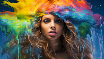 Fototapeta premium a woman with colorful hair and paint splatters