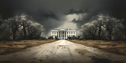 White House In night with clouds,White House, Night View, Washington DC, United States, Night Sky, Clouds, Illuminated, Presidential Residence, - obrazy, fototapety, plakaty
