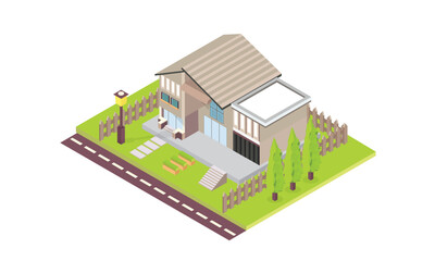Isometric modern minimalist house.on white background.isometric design. 3D design elements for construction of urban and village landscapes.