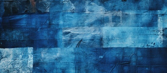 The background of the fashion design showcased an abstract pattern with a grunge inspired texture incorporating a blue color scheme that added depth and vibrancy to the fabric The concept o - obrazy, fototapety, plakaty