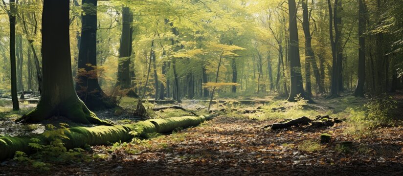 In the winter forest the green leaves of the trees provide a striking contrast against the colorful background making it a beautiful and natural environment to enjoy a walk in the park baski