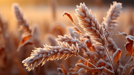 Naklejka premium Leaves Wheat Covered Hoarfrost Morning Frosts, Gradient Color Background, Background Images , Hd Wallpapers