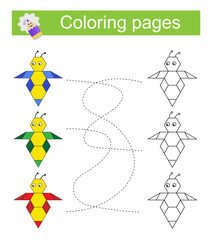 Educational game for children. Go through the maze and color a bee according to the pattern.