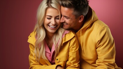 Loving Couple Warm Sweaters Having Fun, Gradient Color Background, Background Images , Hd Wallpapers