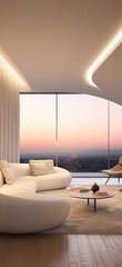 A modern and cosy living room with cream colour design