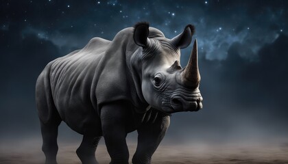 Obraz premium A solitary black rhinoceros under the night sky