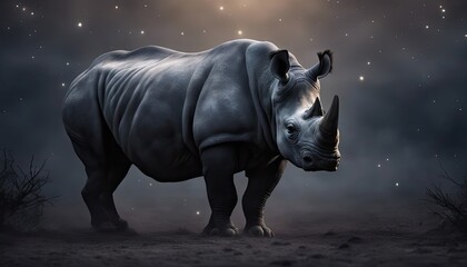 Obraz premium A solitary black rhinoceros under the night sky