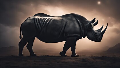 Fototapeta premium A solitary black rhinoceros under the night sky