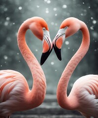 Two flamingos in a courtship dance, animal love, flamingos love, flamingo dance, 