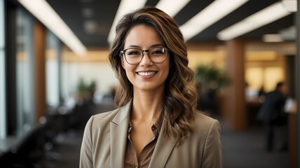 portrait of a business woman with glasses - obrazy, fototapety, plakaty