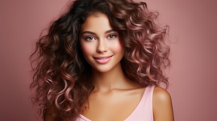 Fototapeta premium Portrait Happy Smiling Brunette Woman Looking, Gradient Color Background, Background Images , Hd Wallpapers