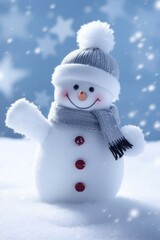 Obraz premium Christmas scene with a cute snowman. Snow is blowing.