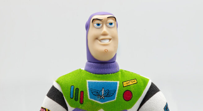 Bologna - Italy - October 9, 2023: Buzz Lightyear hand puppet from Toy Story Movie.