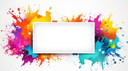 Create a pure white page with a colorful splash frame designed  borderless  The frame should surround the outside of the page, leaving space for writing in the center - obrazy, fototapety, plakaty
