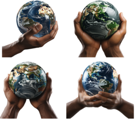 hand or hands hold the planet earth in the air