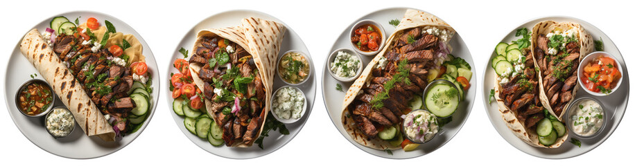 top view of plates with beef and lamb gyro wrap