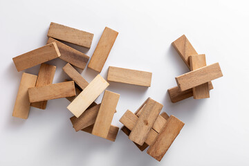 wooden block game on white background