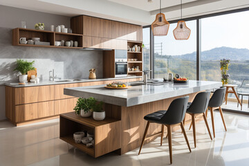 Fototapeta na wymiar modern kitchen interior with window view