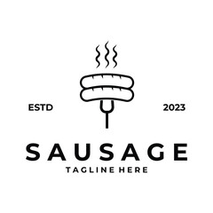 sausage line art logo vector design minimalist icon Illustration isolated on white background