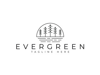 pine tree evergreen forest line logo design