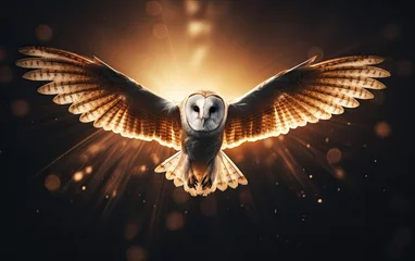 Foto op Plexiglas the owl flying over sunset.  © hisilly