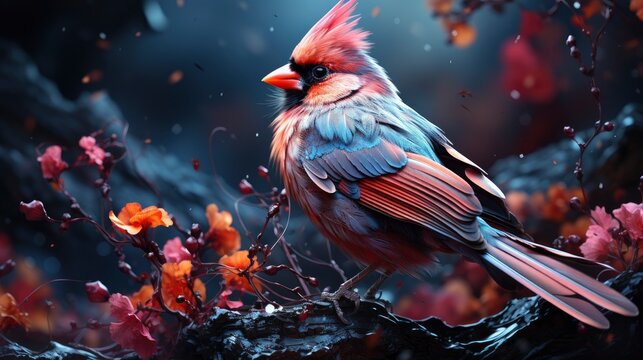 Cardinal Bird Winter Nature Landscape, Ultra Bright Colors, Background Images , Hd Wallpapers