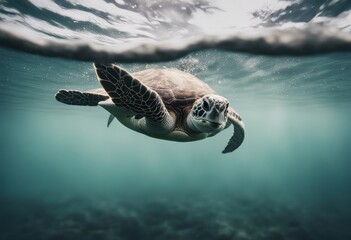 The moment a sea turtle breaches the water's surface