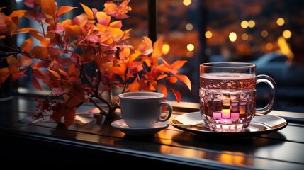 Obraz na płótnie Canvas Cozy Home Desk Table Plaid Coffee, Ultra Bright Colors, Background Images , Hd Wallpapers