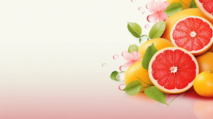 Summer background concept sliced orange, grapefruit, lemon, lime, mint on pink background