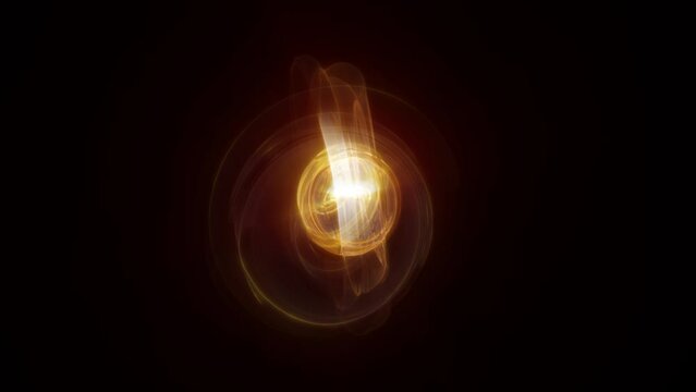 Abstract yellow rings spheres from energy magic waves of smoke circles and glowing lines on a black background