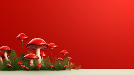 red mushrooms on the red background