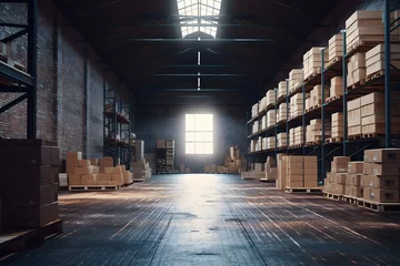 Fotobehang warehouse with boxes © fadi